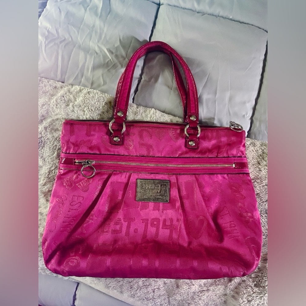 Coach Poppy bright pink handbag purse tote bag size medium large neon color pink - Picture 4 of 16